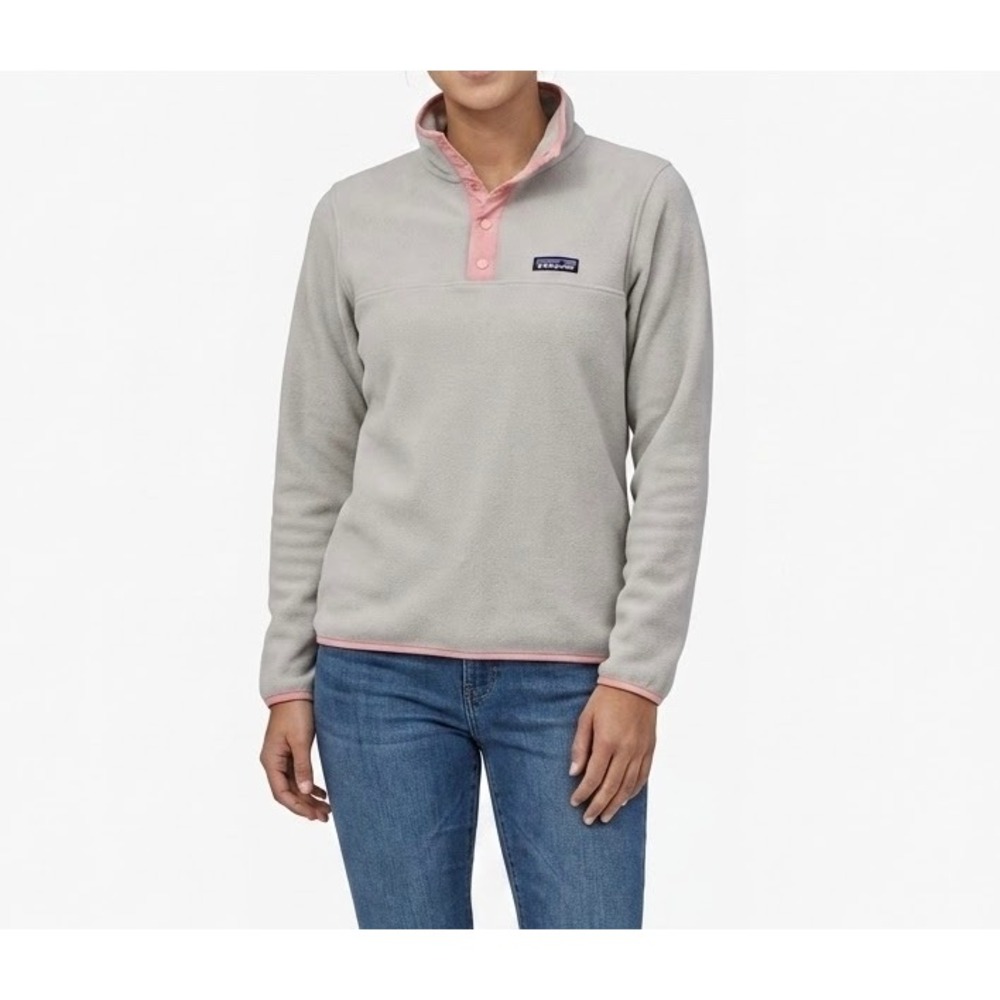 PATAGONIA Womens Gray Pink Micro D Snap-T Fleece Pullover-Large